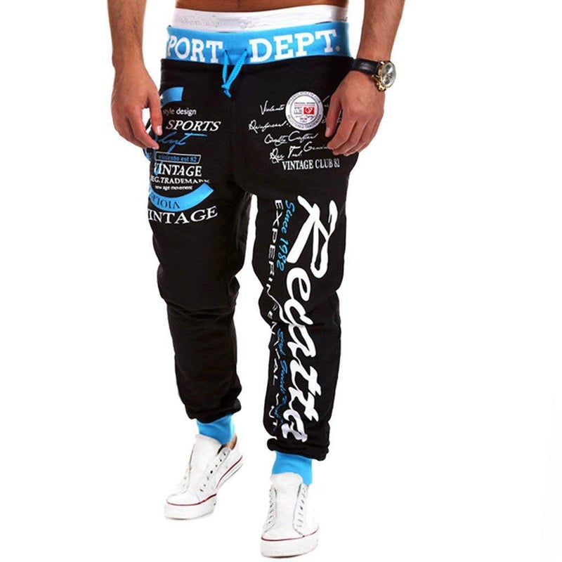 COTTORY Men's Hiphop Dance Jogger Sweatpants Trousers Blue Black Medium
